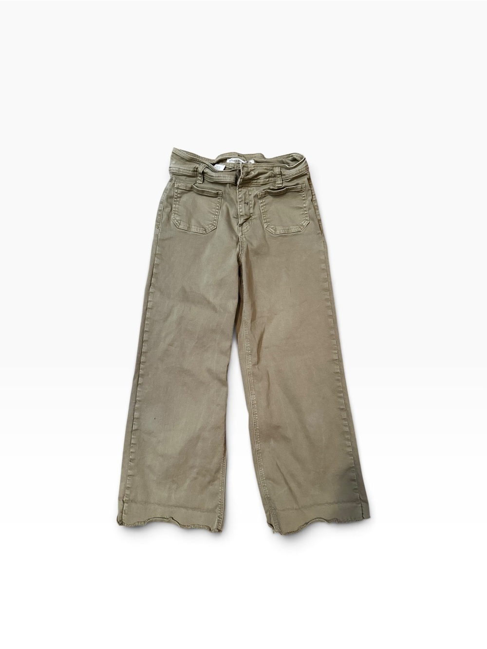 Wide-Leg Cropped Pants in Olive Green